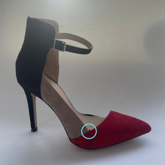 Zara Red Black Tan Suede Colorblock Pointed Heel Strap Sz 6 - Picture 11 of 12